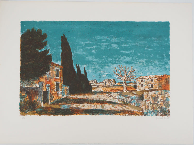 Roland OUDOT : Provence : le vieux mas en pierre - Lithographie