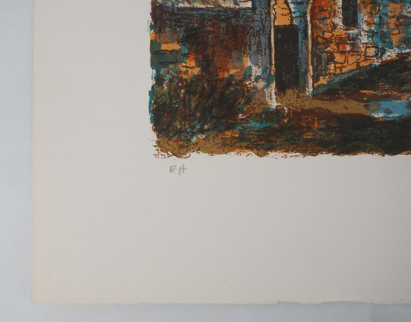 Roland OUDOT : Provence : le vieux mas en pierre - Lithographie (détail)