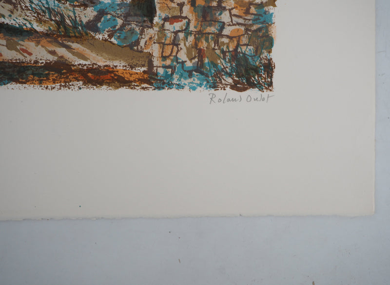 Roland OUDOT : Provence : le vieux mas en pierre - Lithographie (détail)