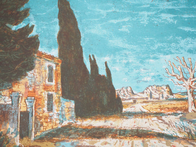 Roland OUDOT : Provence : le vieux mas en pierre - Lithographie (détail)