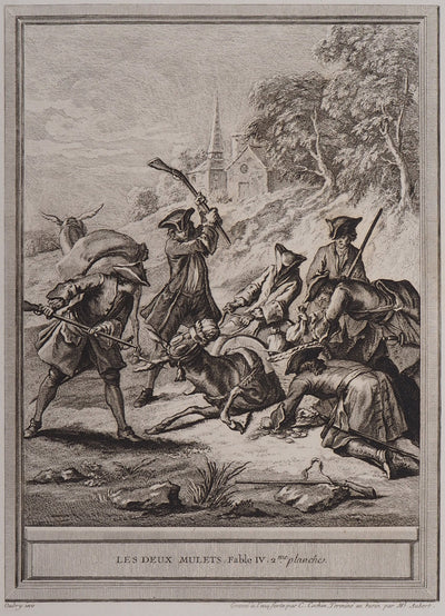 Jean-Baptiste OUDRY : Les deux mulets - Gravure