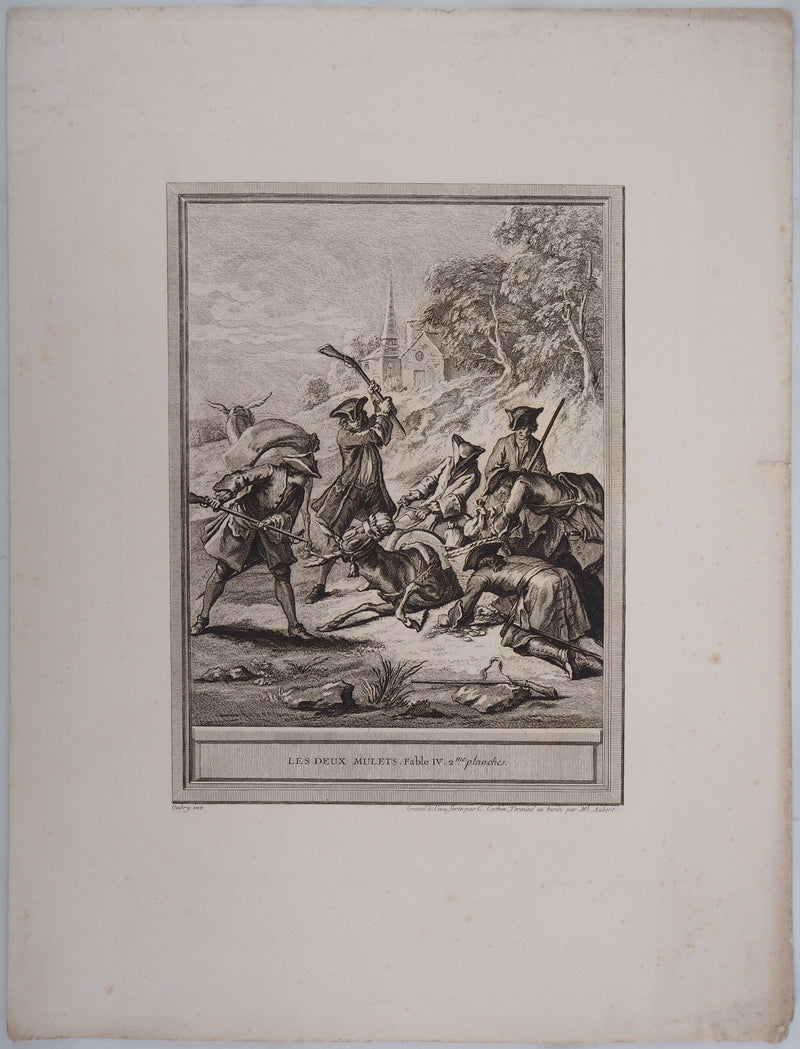 Jean-Baptiste OUDRY : Les deux mulets - Gravure (détail)