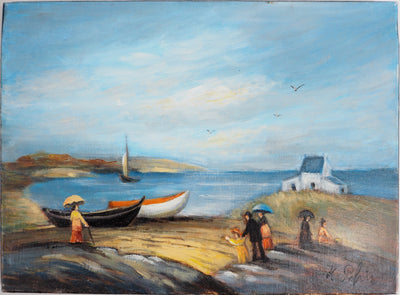Michel PABOIS : Deux barques bretonnes au bord de l'eau - Tableau