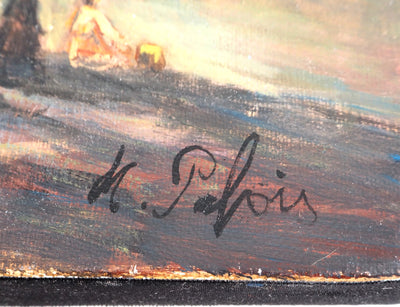 Michel PABOIS : Deux barques bretonnes au bord de l'eau - Tableau (détail)