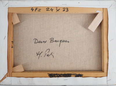 Michel PABOIS : Deux barques bretonnes au bord de l'eau - Tableau (détail)