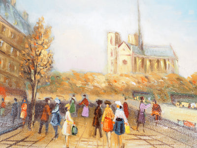 Michel PABOIS : Paris : les bouquinistes des quais et Notre Dame - Tableau (détail)