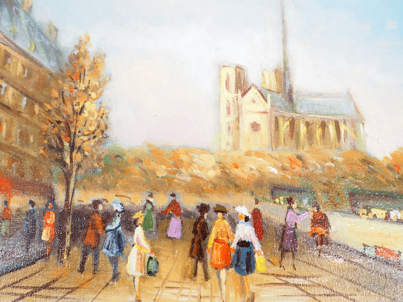 Michel PABOIS : Paris : les bouquinistes des quais et Notre Dame - Tableau (détail)