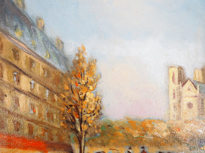 Michel PABOIS : Paris : les bouquinistes des quais et Notre Dame - Tableau (détail)