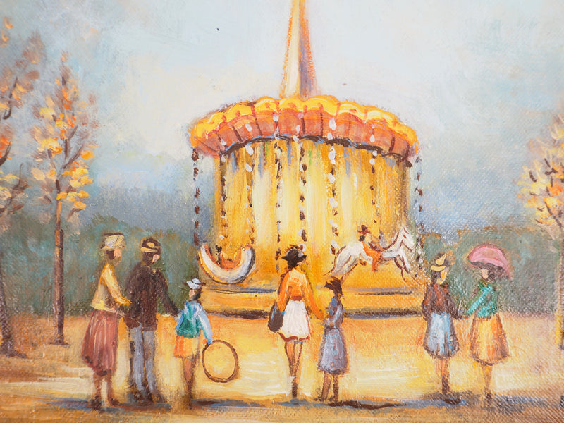 Michel PABOIS : Paris : Chevaux de bois au Tuileries - Tableau (détail)