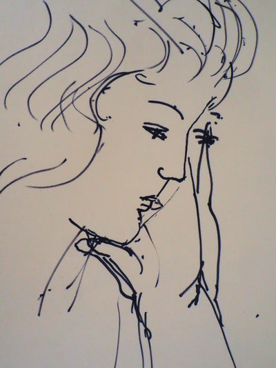 Max PAPART : Femme lisant un livre, 1956 - Dessin (détail)