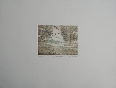 Michel PARADIS : Le Promenade - Gravure (détail)