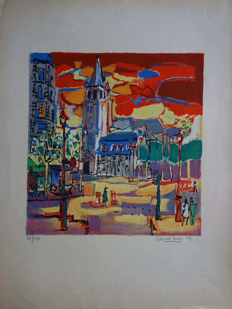 Gabriel PARIS : Saint Germain des Prés - Lithographie (détail)