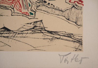 Ervin PATKAI : Paysage surréaliste - Lithographie (détail)