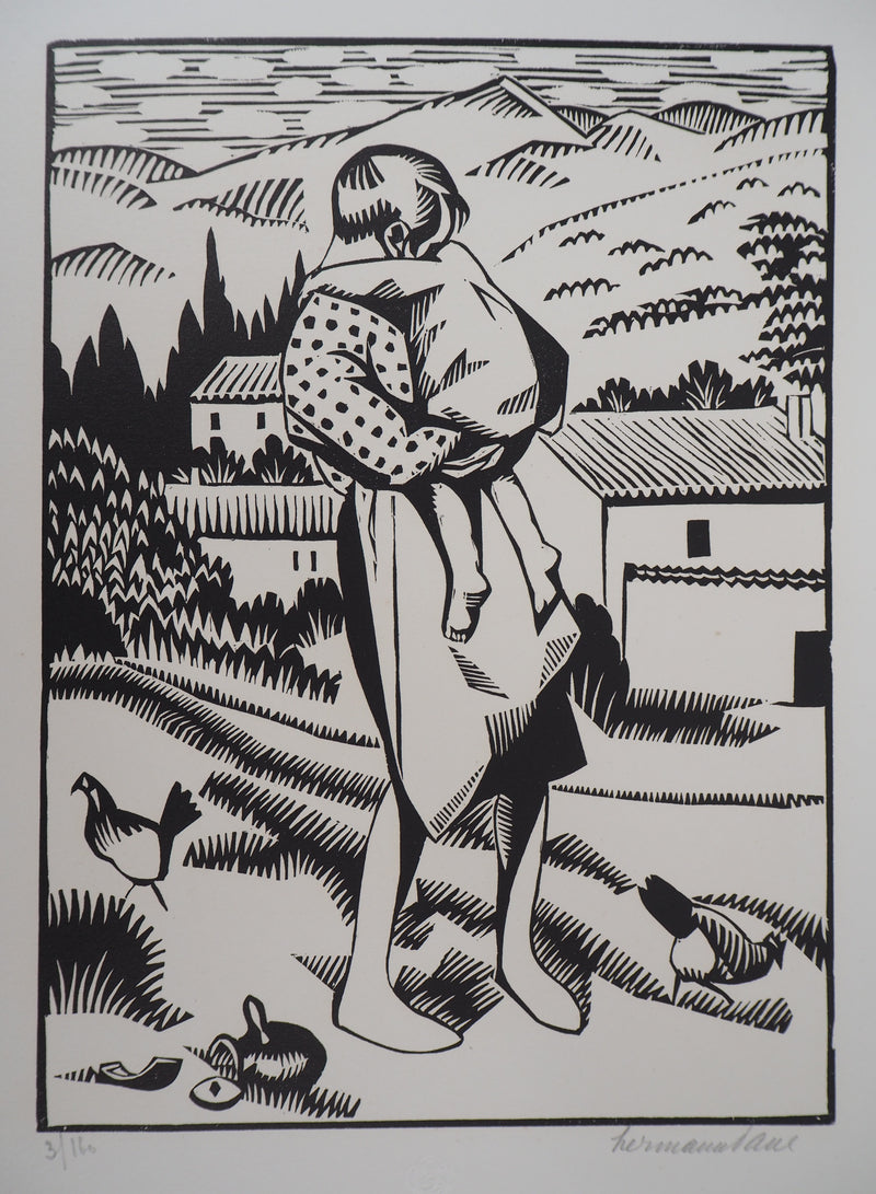 HERMANN PAUL : Enfantina, Le Pot Cassé, 1927 - Gravure sur bois