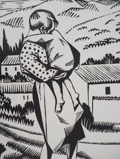 HERMANN PAUL : Enfantina, Le Pot Cassé, 1927 - Gravure sur bois (détail)
