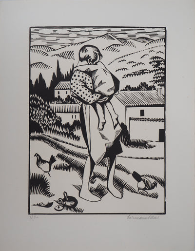 HERMANN PAUL : Enfantina, Le Pot Cassé, 1927 - Gravure sur bois (détail)