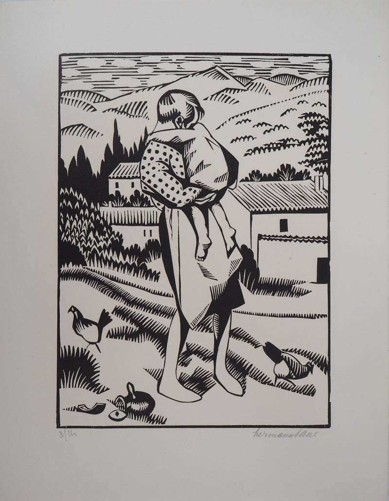 HERMANN PAUL : Enfantina, Le Pot Cassé, 1927 - Gravure sur bois (détail)