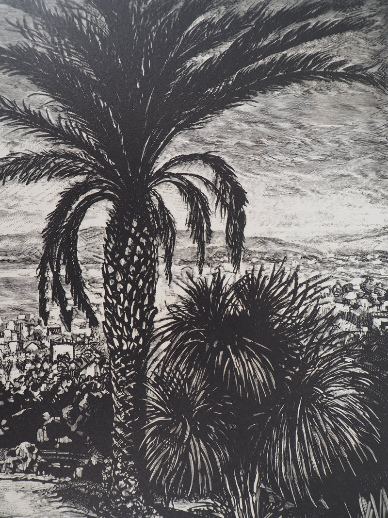 Jules PERRICHON : La Californie à Cannes, 1928 - Gravure sur bois (détail)