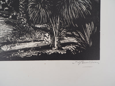 Jules PERRICHON : La Californie à Cannes, 1928 - Gravure sur bois (détail)
