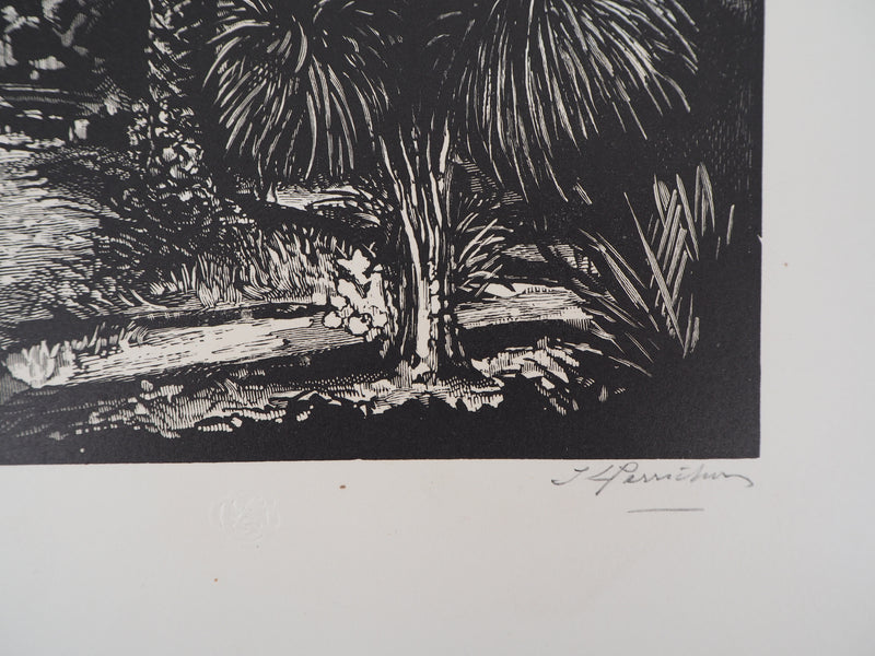 Jules PERRICHON : La Californie à Cannes, 1928 - Gravure sur bois (détail)