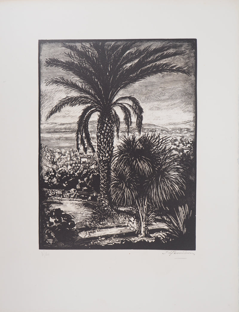 Jules PERRICHON : La Californie à Cannes, 1928 - Gravure sur bois (détail)