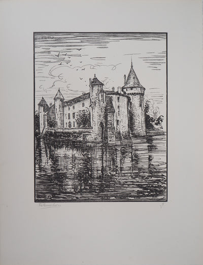 Jules Léon PERRICHON : Le château de Montesquieu, 1920 - Gravure sur bois (détail)