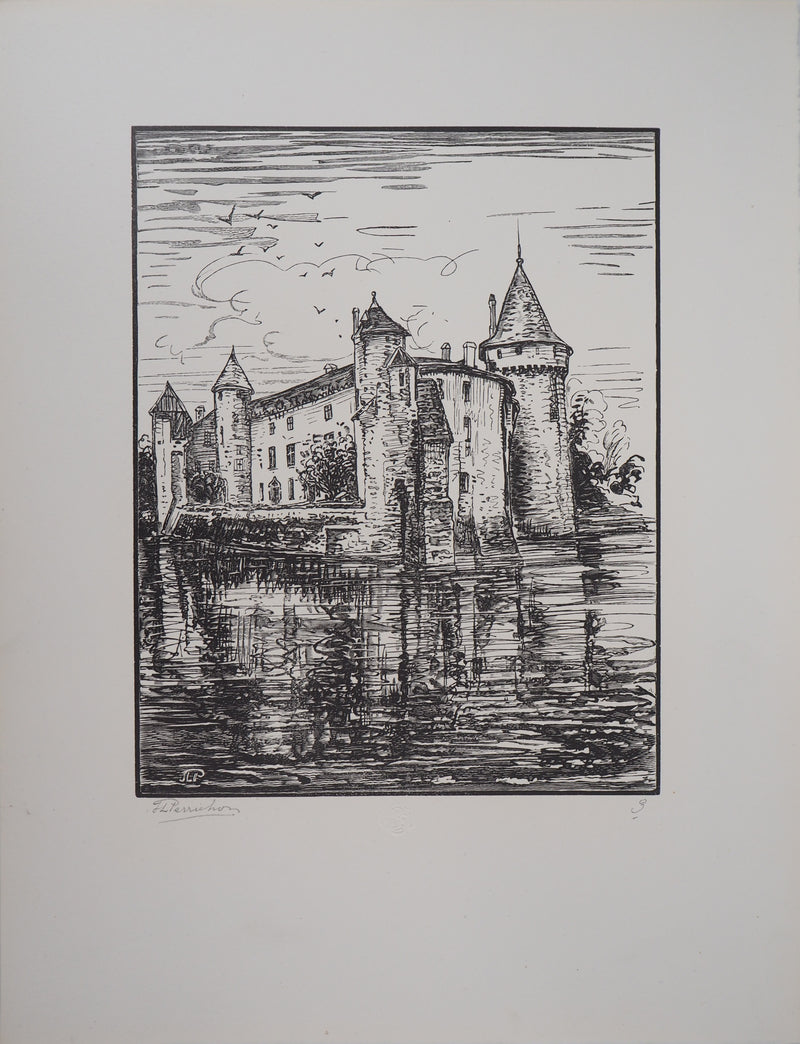 Jules Léon PERRICHON : Le château de Montesquieu, 1920 - Gravure sur bois (détail)