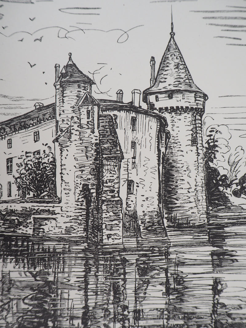 Jules Léon PERRICHON : Le château de Montesquieu, 1920 - Gravure sur bois (détail)