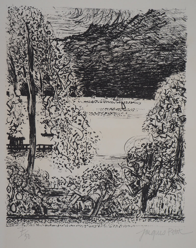 Jacques PETIT : Vue sur le lac - Lithographie