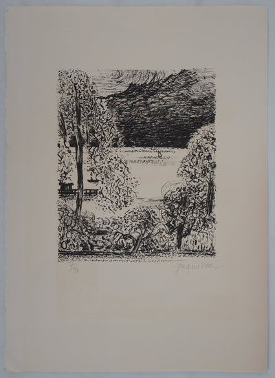Jacques PETIT : Vue sur le lac - Lithographie (détail)
