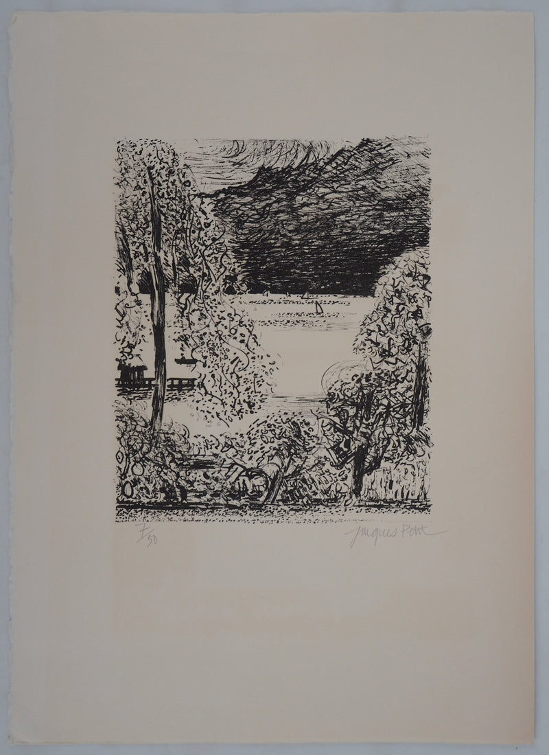 Jacques PETIT : Vue sur le lac - Lithographie (détail)