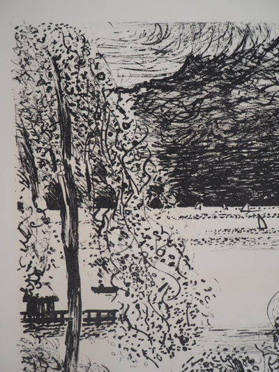Jacques PETIT : Vue sur le lac - Lithographie (détail)