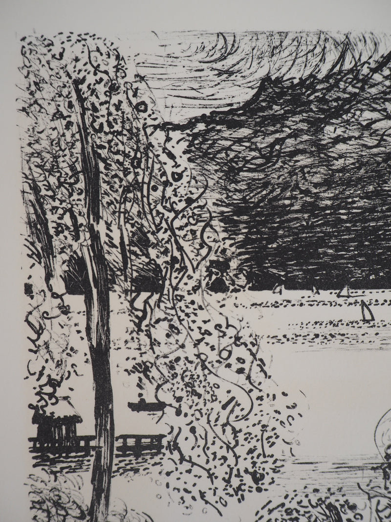 Jacques PETIT : Vue sur le lac - Lithographie (détail)