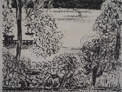 Jacques PETIT : Vue sur le lac - Lithographie (détail)