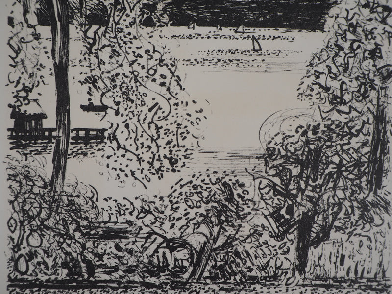 Jacques PETIT : Vue sur le lac - Lithographie (détail)