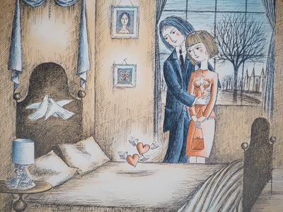 Raymond PEYNET : Les amoureux : l'accord des coeurs, 1985 - Lithographie (détail)