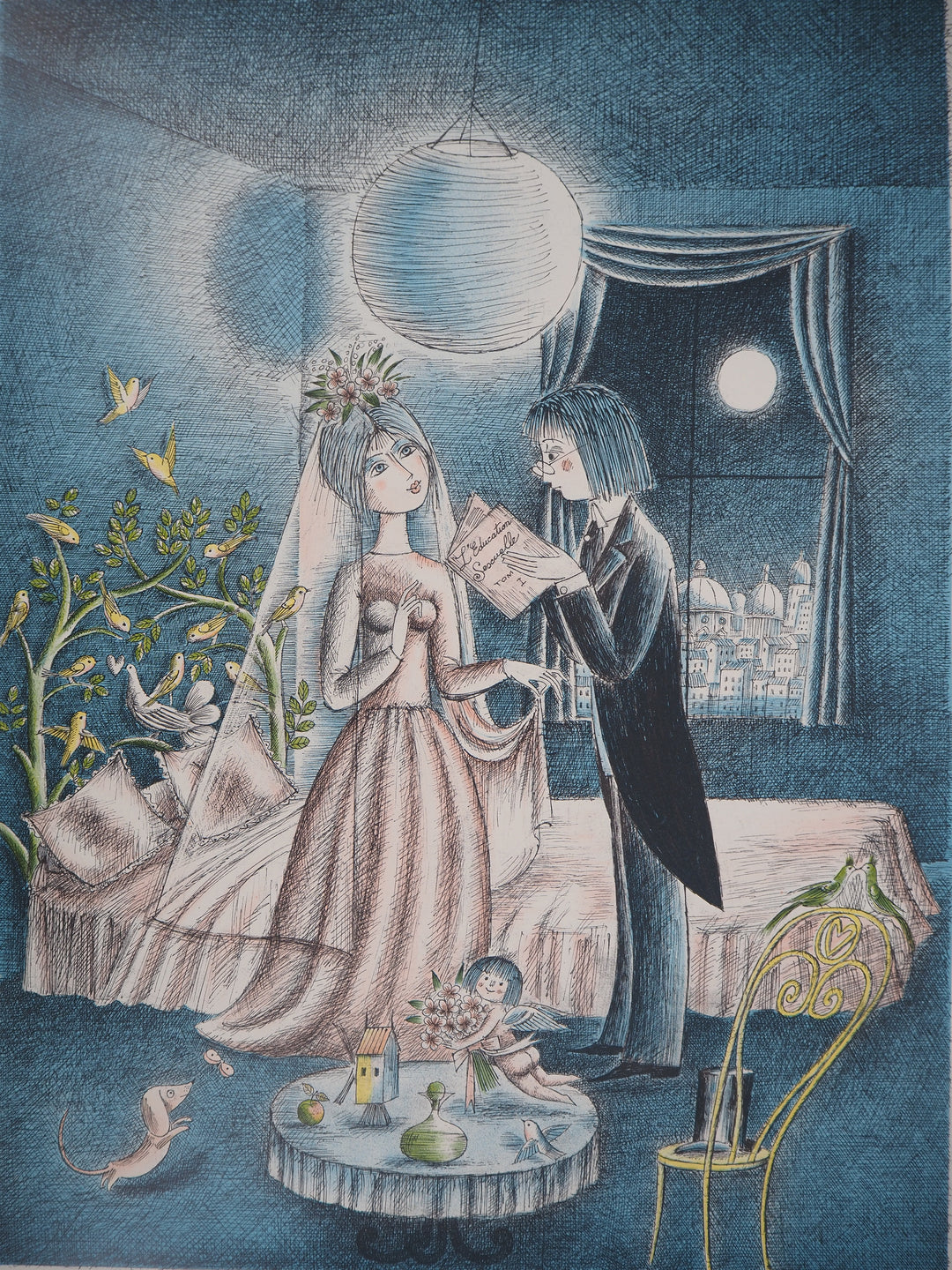 Raymond Peynet 絵画　美術 Raymond PEYNET: The Lovers: Cupid's Garden, 1985, Original