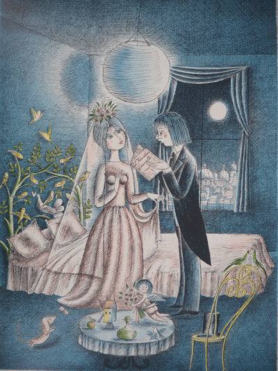 Raymond PEYNET : Les amoureux : le jardin de Cupidon, 1985 - Lithographie