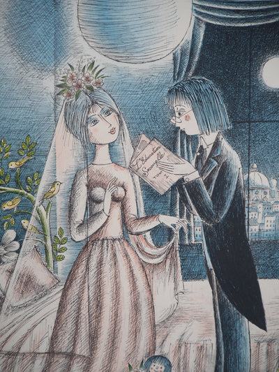 Raymond PEYNET : Les amoureux : le jardin de Cupidon, 1985 - Lithographie (détail)