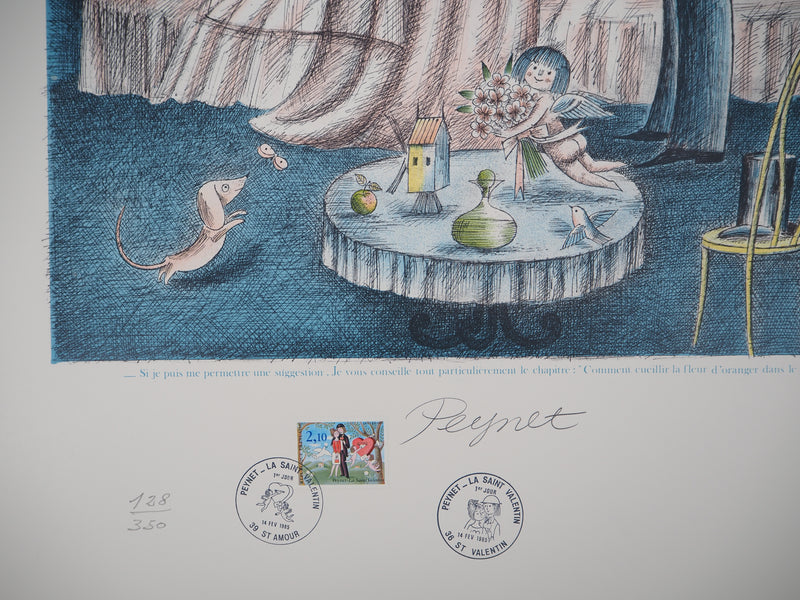 Raymond PEYNET : Les amoureux : le jardin de Cupidon, 1985 - Lithographie (détail)