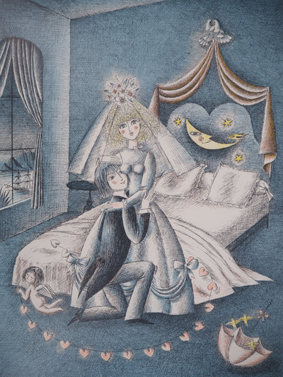 Raymond PEYNET : Les amoureux : nuit d'amour 1985 - Lithographie