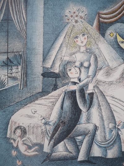 Raymond PEYNET : Les amoureux : nuit d'amour 1985 - Lithographie (détail)