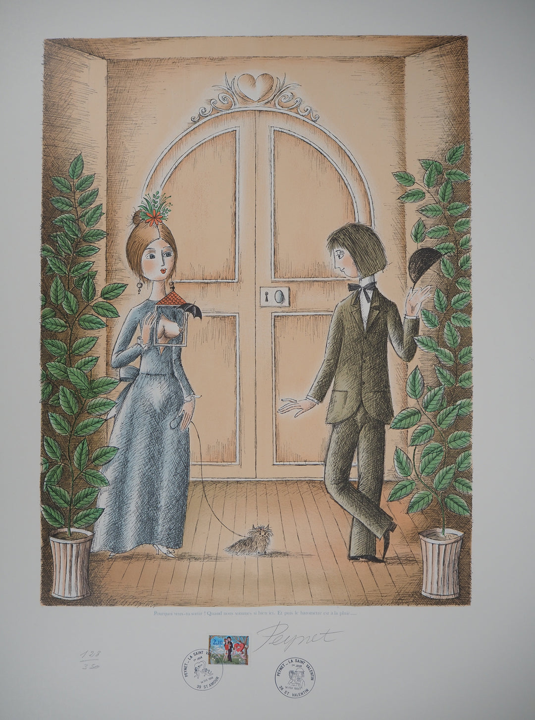 Raymond PEYNET: Lovers: Walk in the Rain, 1985, Original