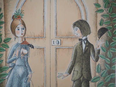 Raymond PEYNET : Les amoureux : promenade sous la pluie, 1985 - Lithographie (détail)