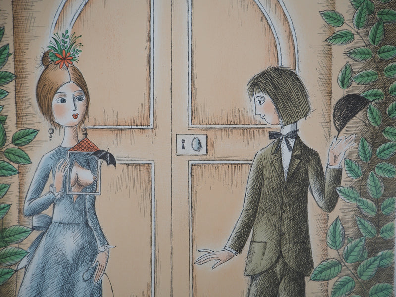Raymond PEYNET : Les amoureux : promenade sous la pluie, 1985 - Lithographie (détail)
