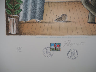 Raymond PEYNET : Les amoureux : promenade sous la pluie, 1985 - Lithographie (détail)