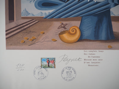 Raymond PEYNET : Les amoureux : les violons de l'automne, 1985 - Lithographie (détail)