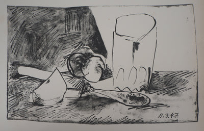 Pablo PICASSO : Pomme, verre et couteau, Lithographie originale (photo de détail 2) - Crédit photo : Galerie Art.Paris