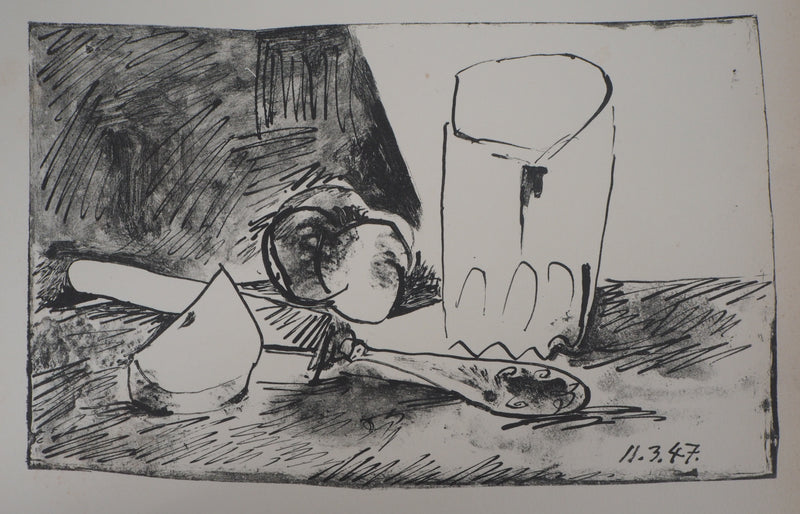 Pablo PICASSO : Pomme, verre et couteau, Lithographie originale (photo de détail 2) - Crédit photo : Galerie Art.Paris