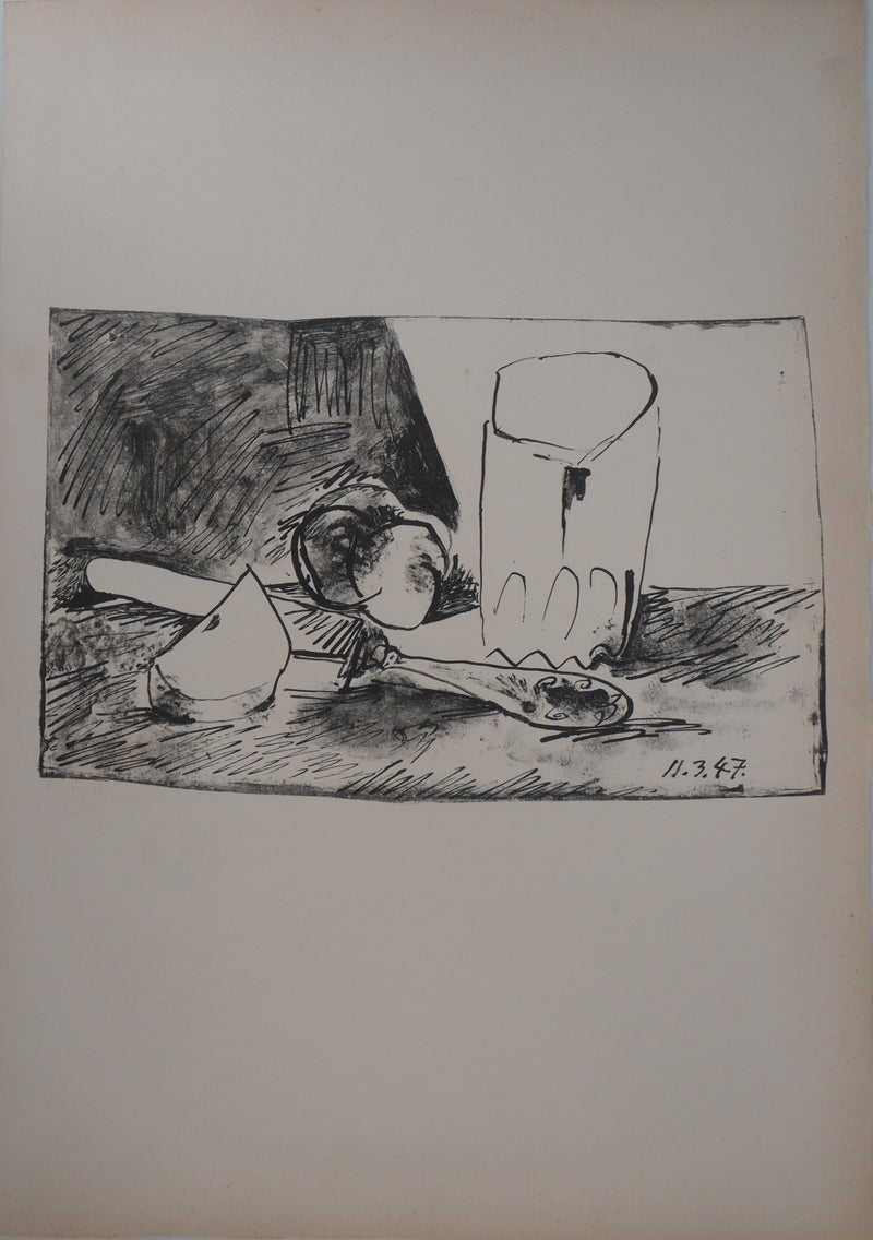 Pablo PICASSO : Pomme, verre et couteau, Lithographie originale (vue générale) - Crédit photo : Galerie Art.Paris
